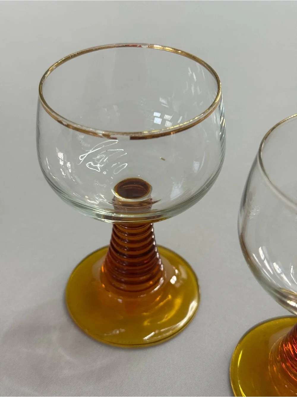 Vintage Luminarc France Amber Beehive Bourbon Cocktail Wine Glasses Set of 2